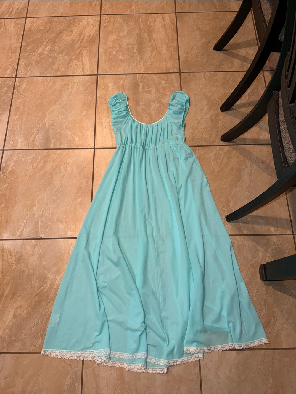 Vintage Teal embroidered flowers Claire Sandra Lucie Ann Women's nightgown